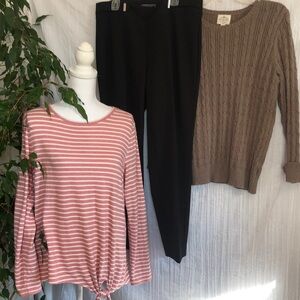 LOFT ST JOHNS BAY & NYCC sz LP & 12P pants & tops peach striped brown cardigan